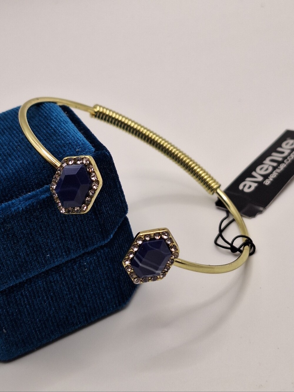 Avenue Gold-Tone Blue Hexagon Stone Cuff Bracelet